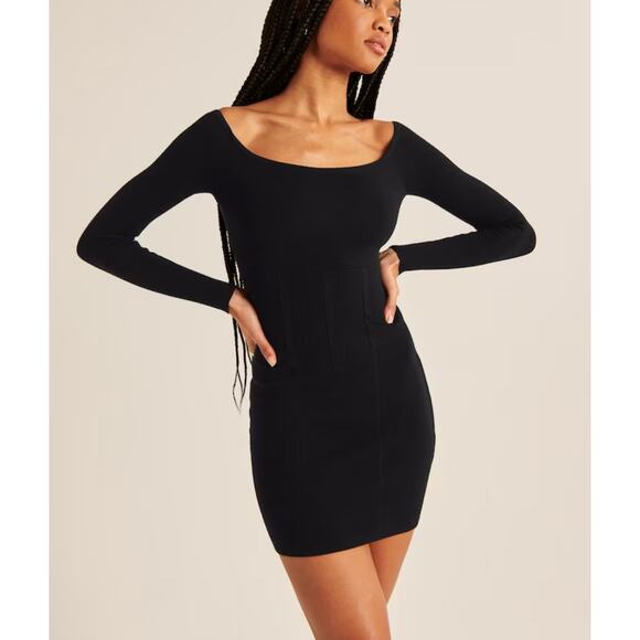 NWT Abercrombie Off-The-Shoulder Corset Mini Dress Black Size Small Tall - Picture 2 of 13